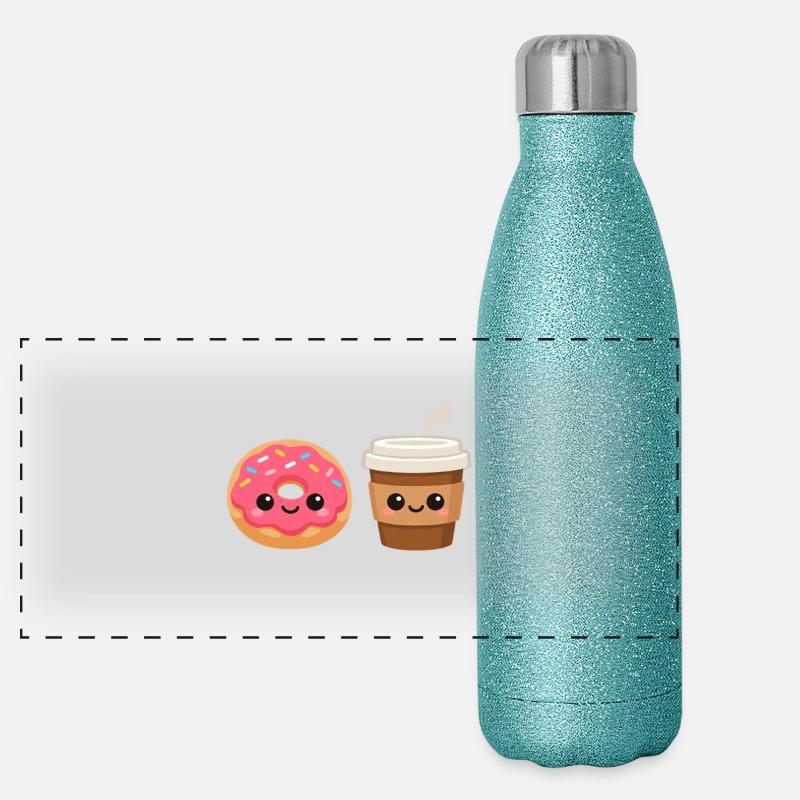 Donut- und Kaffeefreunde Panorama Glitzer Isolierflasche 500 ml