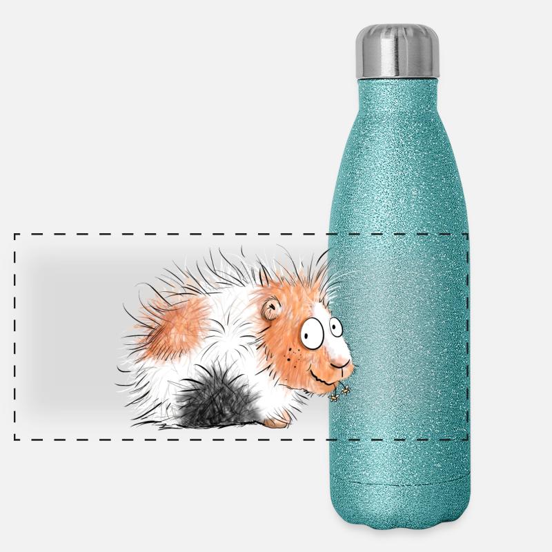 Süßes Meerschweinchen mit Gänseblümchen I Geschenk Panorama Glitzer Isolierflasche 500 ml