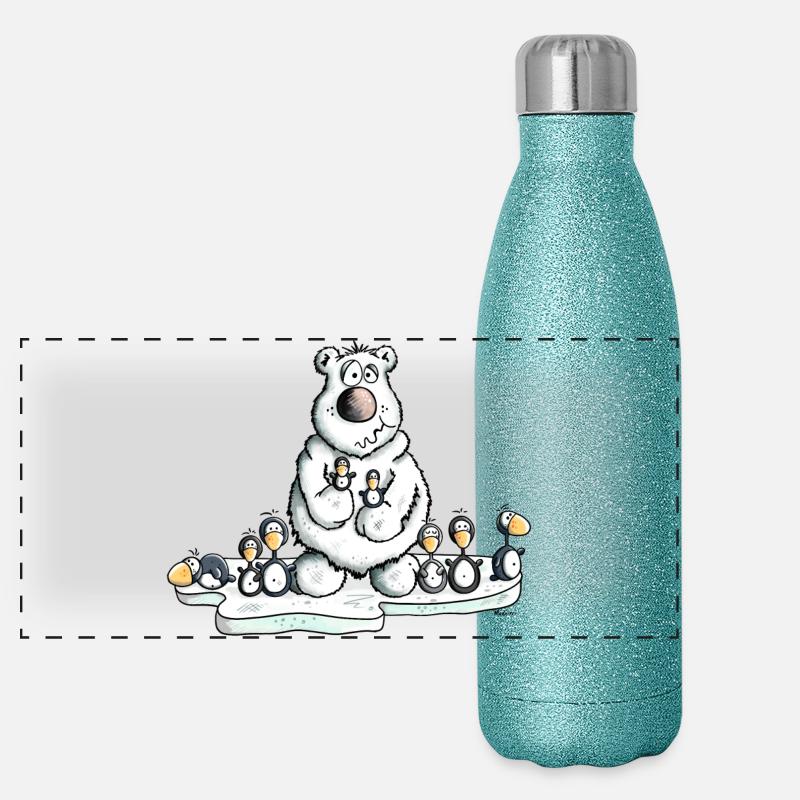 Eisbär mit Pinguinen Panorama Glitzer Isolierflasche 500 ml