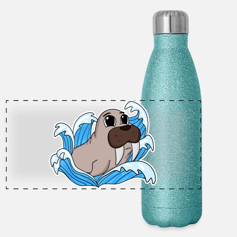 Walross Robbe Panorama Glitzer Isolierflasche 500 ml