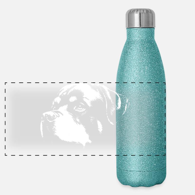 Chien Rott Silhouette Noir Blanc Gourde isotherme panoramique pailletée 500 ml