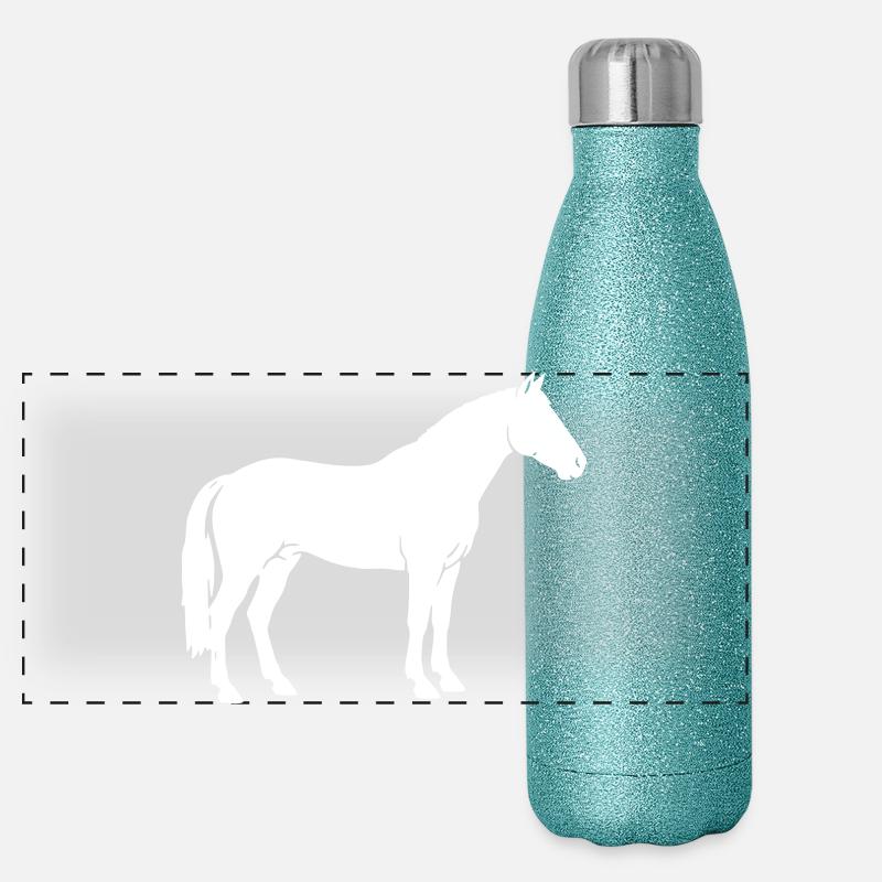 Horse Silhouette Standing Riding Vector Panoramic Glitter Thermal Bottle 500 ml
