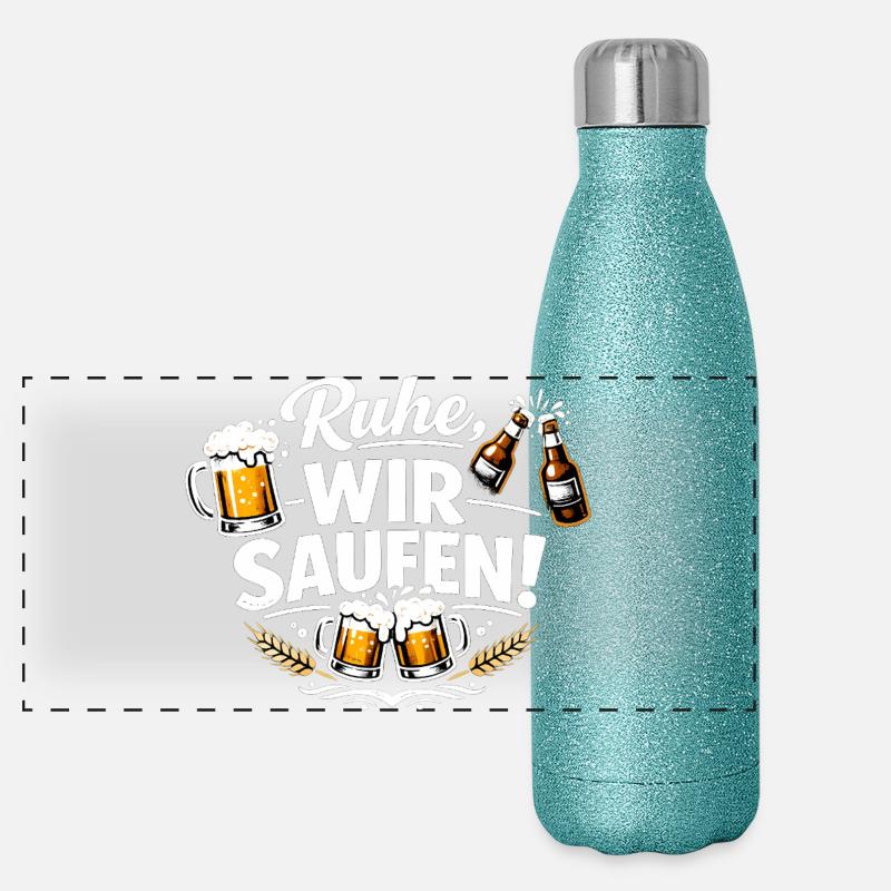 Funny beer saying: Quiet, we drink - Panoramic Glitter Thermal Bottle 500 ml - blue glitter