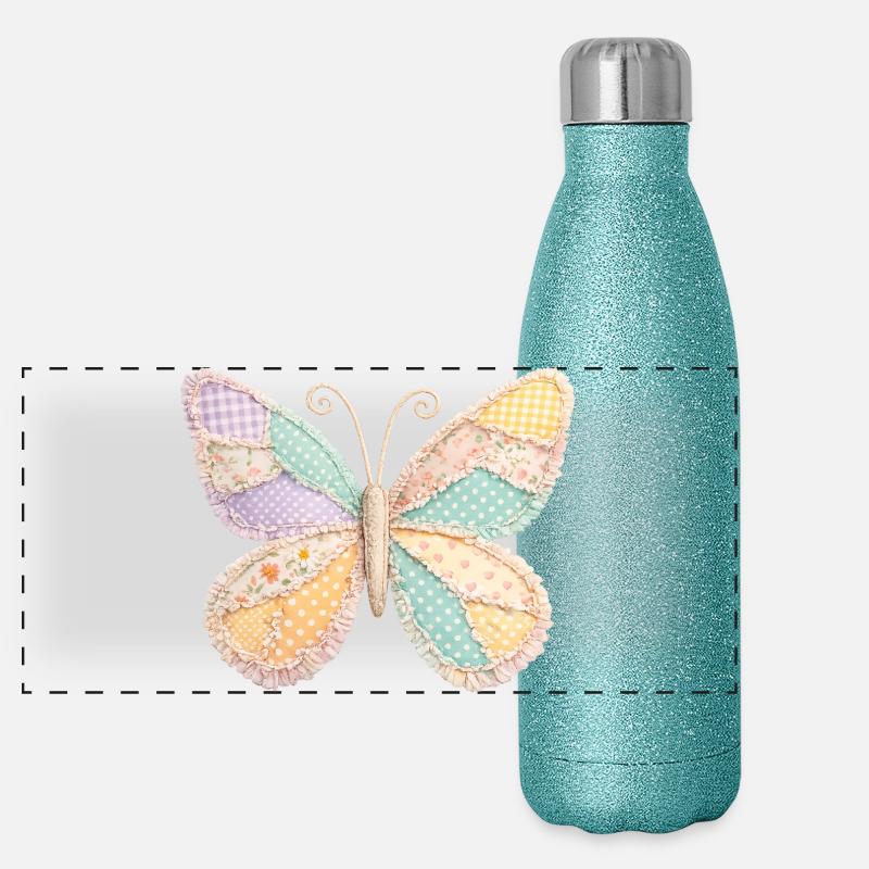 Cottagecore vintage Patchwork Papillon Gourde isotherme panoramique pailletée 500 ml
