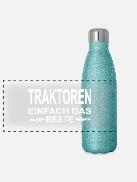 Traktor - Panorama Glitzer Isolierflasche 500 ml - Blau Glitzer - Vorne