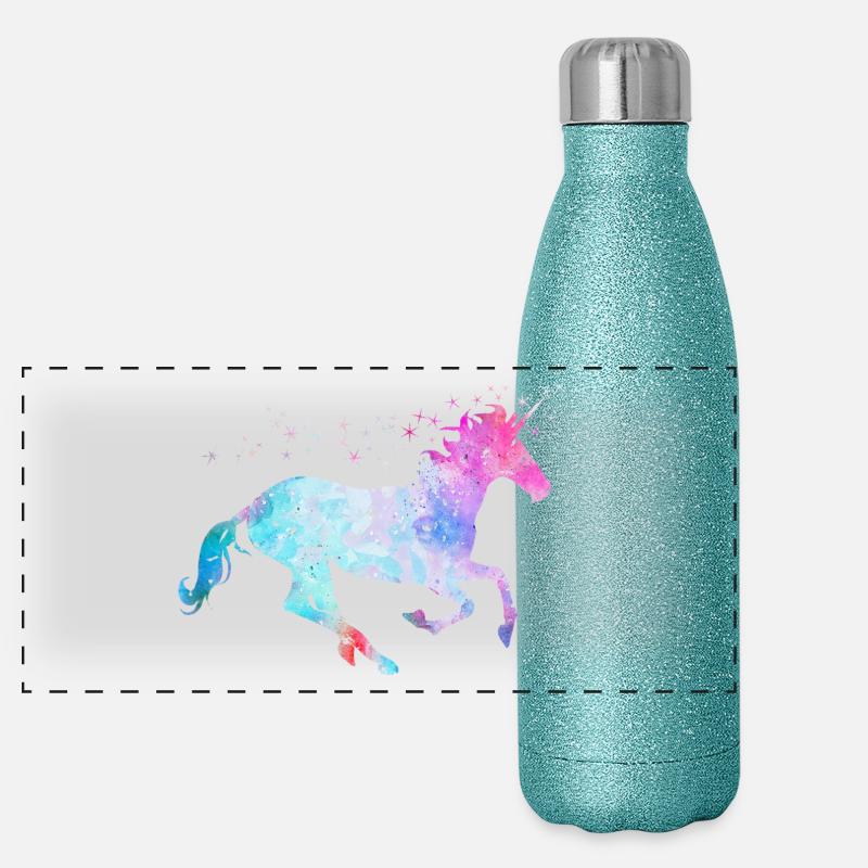 Einhorn mit Glitzer Panorama Glitzer Isolierflasche 500 ml