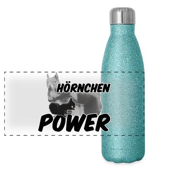 Hörnchenpower Eichhörnchen Tiere Spruch - Panorama Glitzer Isolierflasche 500 ml - Blau Glitzer - Vorne