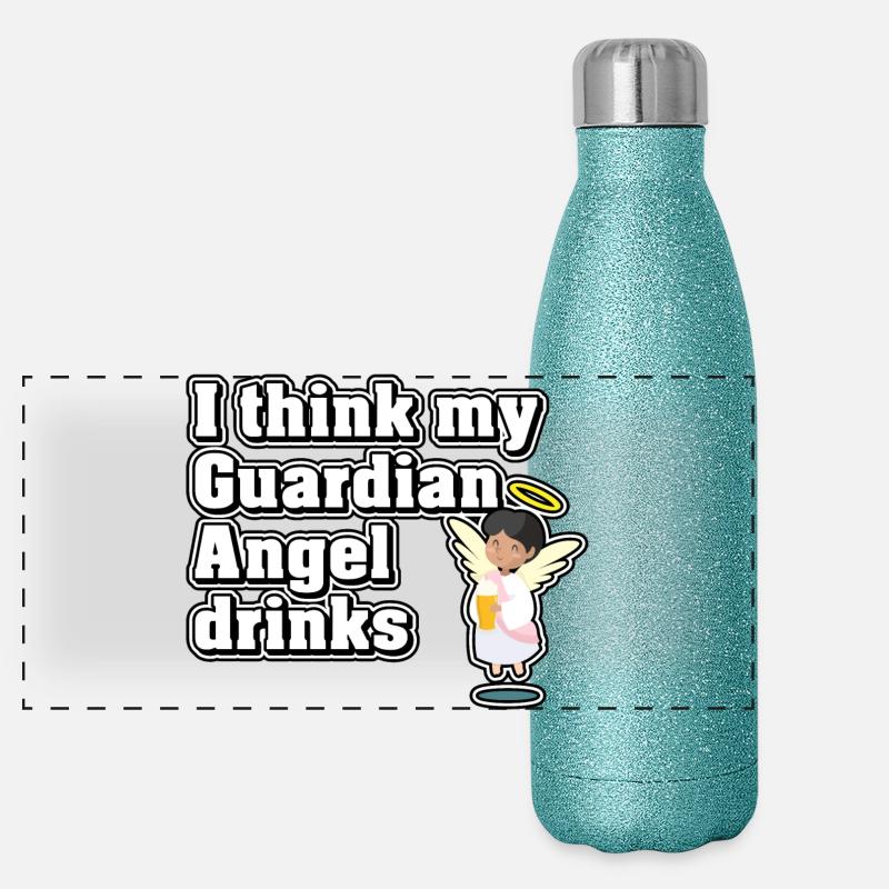Ich glaube, mein Schutzengel trinkt Panorama Glitzer Isolierflasche 500 ml