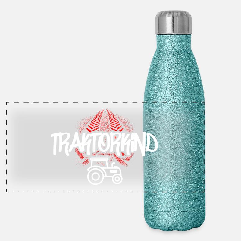 Traktorkind – Mit Erde unter den Reifen Panorama Glitzer Isolierflasche 500 ml