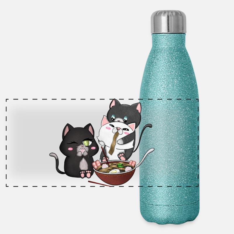 Katzen essen Ramen Panorama Glitzer Isolierflasche 500 ml