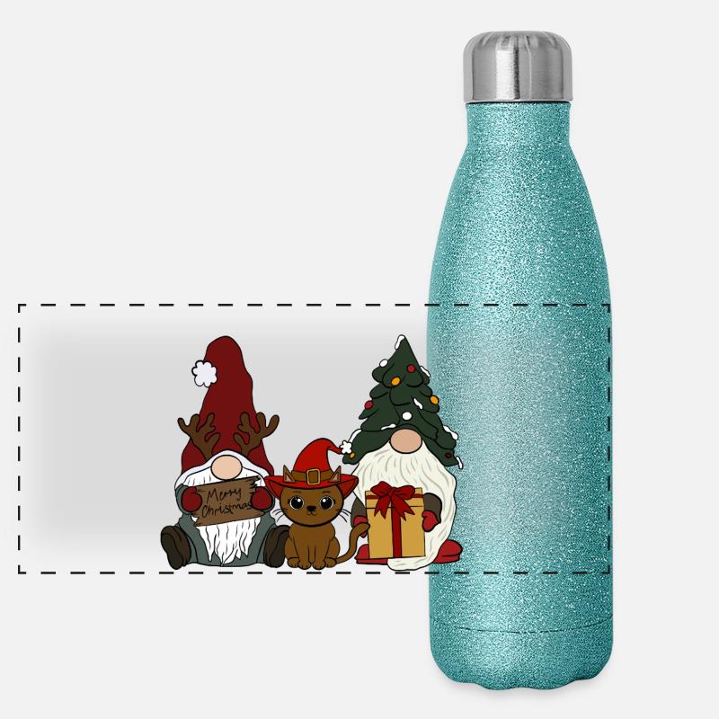 Gnome avec chat Gourde isotherme panoramique pailletée 500 ml