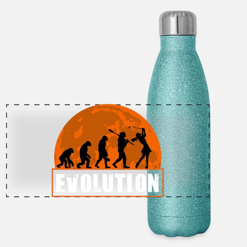 Évolution du golf, fille golfeuse Joueuse de golf cadeau Gourde isotherme panoramique pailletée 500 ml