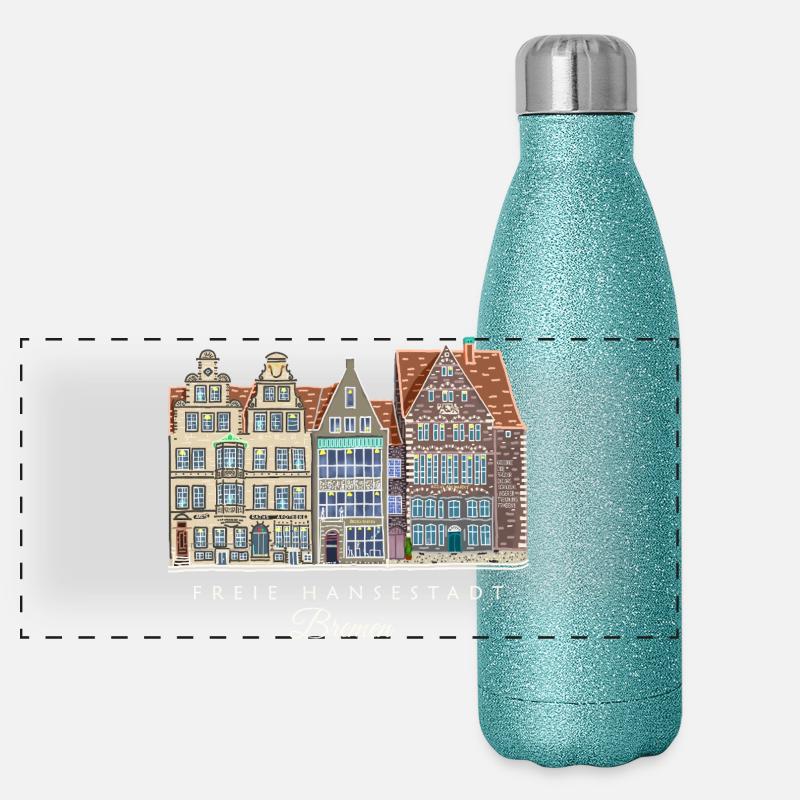 Ville libre hanséatique de Brême - Dessin de la rangée de maisons Gourde isotherme panoramique pailletée 500 ml