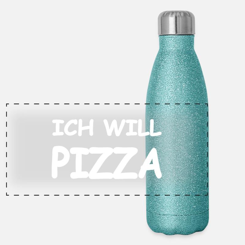 Pizza - Panorama Glitzer Isolierflasche 500 ml - Blau Glitzer