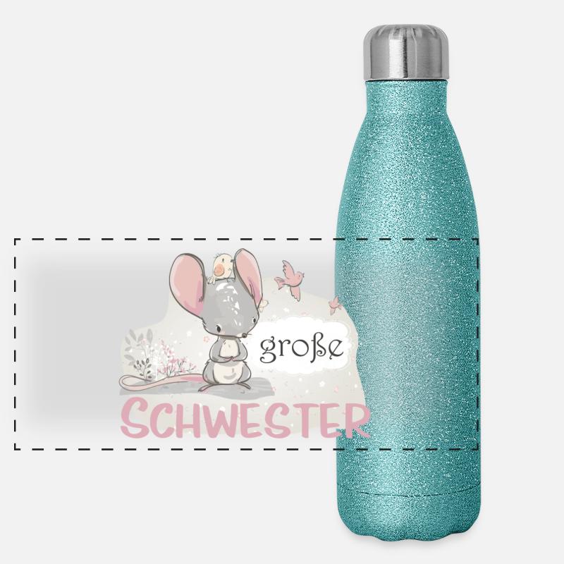große Schwester Einhorn Maus Vogel Panorama Glitzer Isolierflasche 500 ml