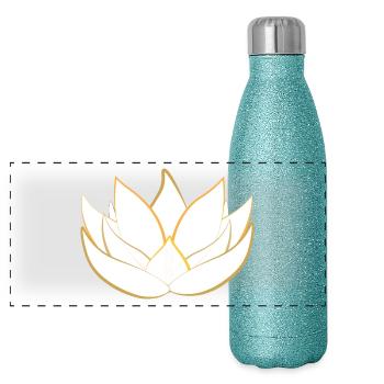Goldene Lotusblüte - Lotosblüte - Panorama Glitzer Isolierflasche 500 ml - Blau Glitzer - Vorne