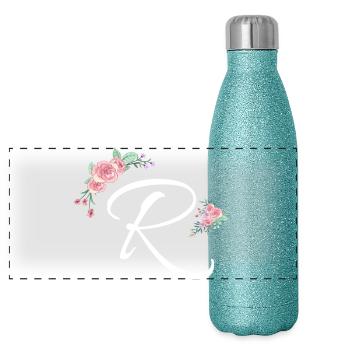 Letter r flowers - Panoramic Glitter Thermal Bottle 500 ml - blue glitter - Front