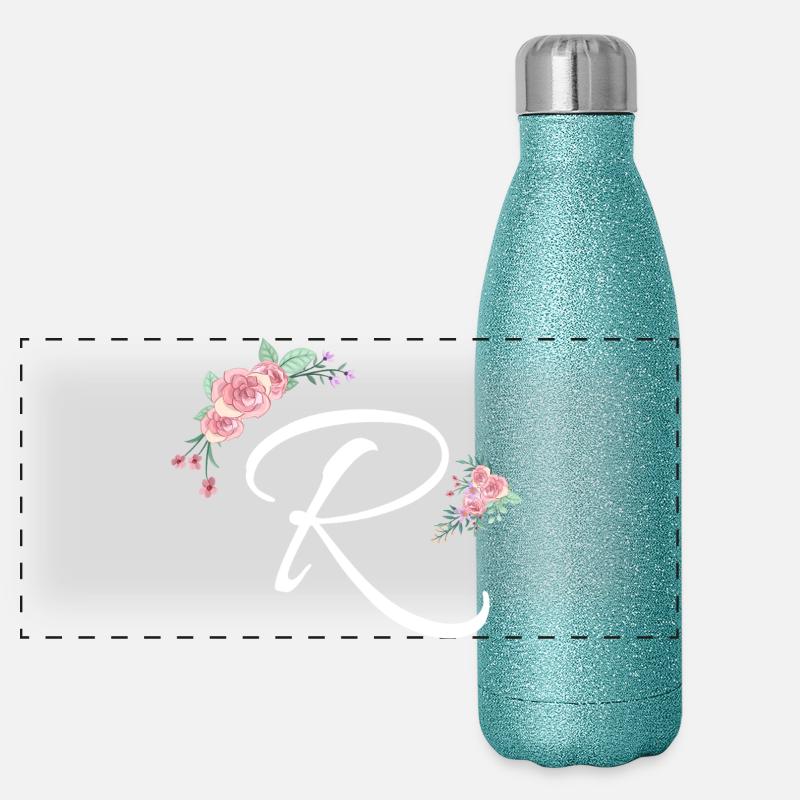 Lettre r fleurs Gourde isotherme panoramique pailletée 500 ml