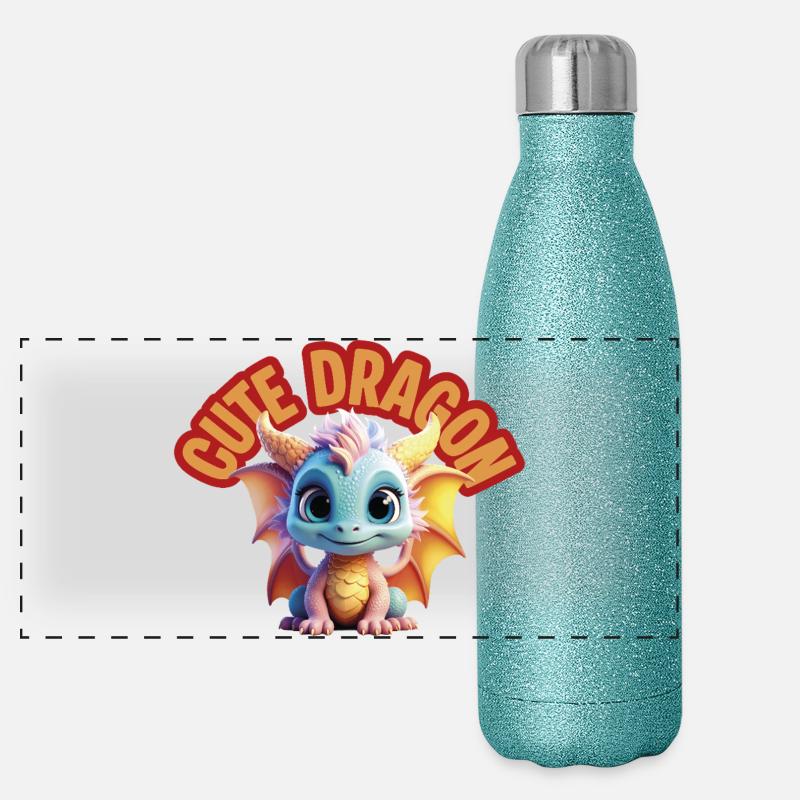 Niedlicher Drache Panorama Glitzer Isolierflasche 500 ml