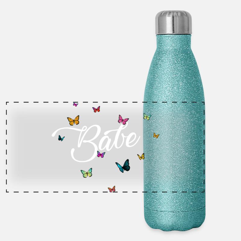 Babe Schmetterlingsmuster auf dunklem Hintergrund Panorama Glitzer Isolierflasche 500 ml