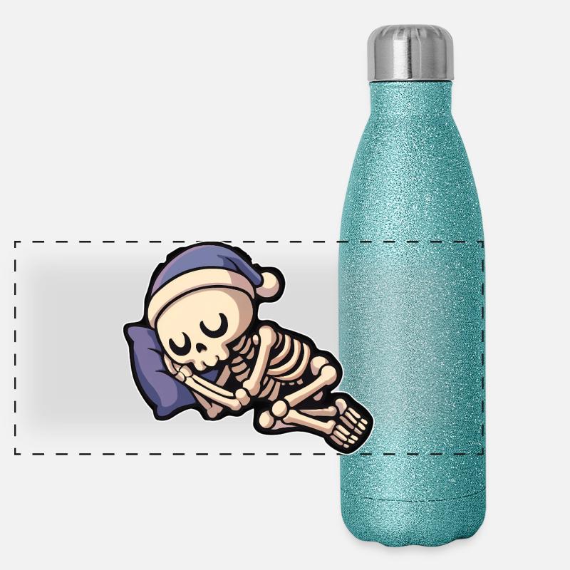 Süßer Knochen-Schlafmensch mit Schlafmütze Panorama Glitzer Isolierflasche 500 ml