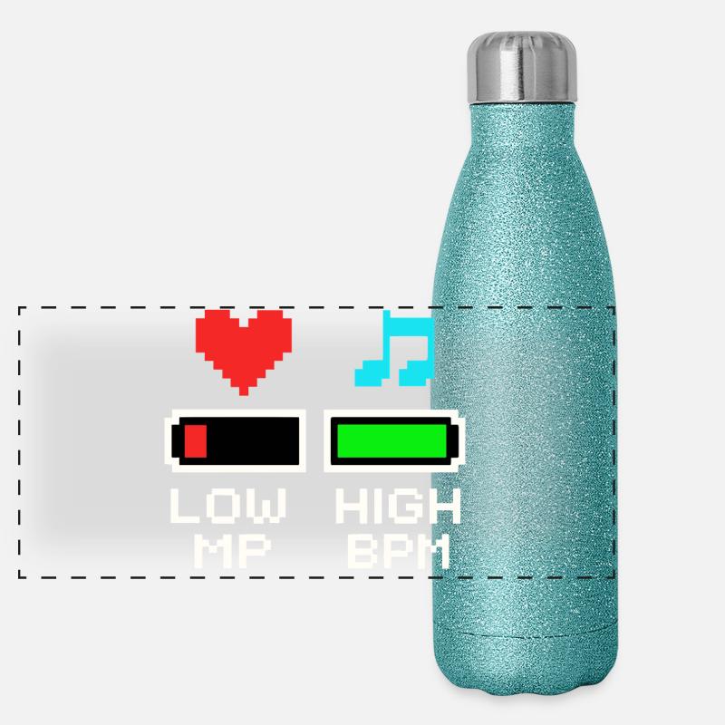 LOW MP HIGH BPM Pixel Art Gaming Musique Gourde isotherme panoramique pailletée 500 ml