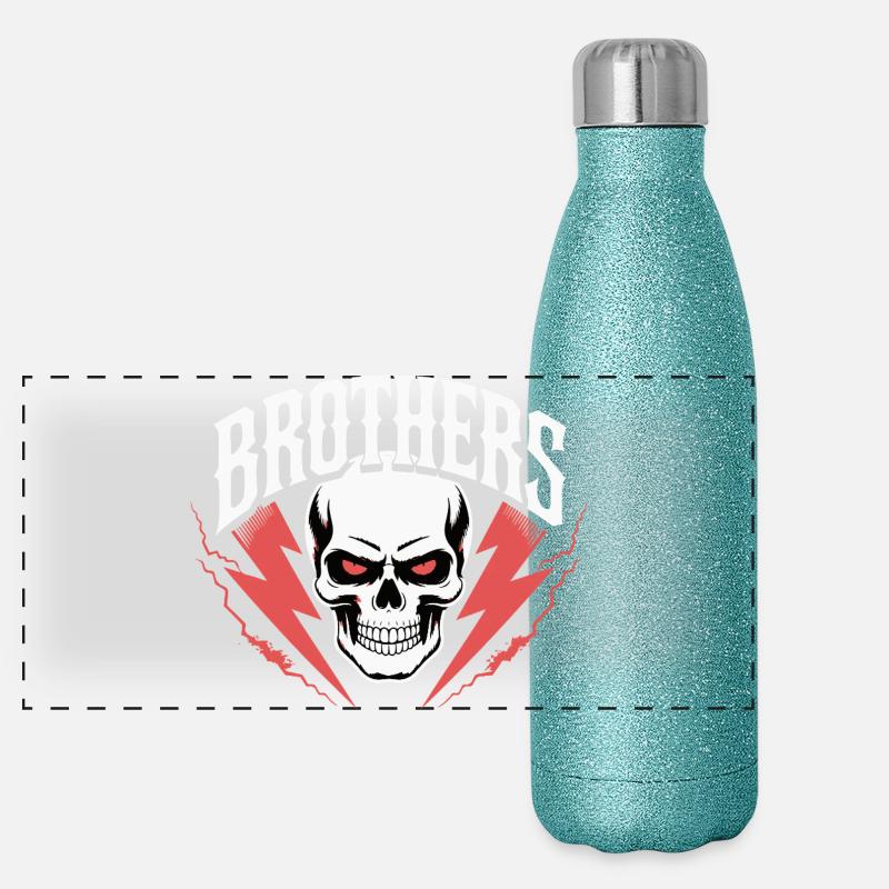 Brüder Schädel Donnerwappen - Panorama Glitzer Isolierflasche 500 ml - Blau Glitzer