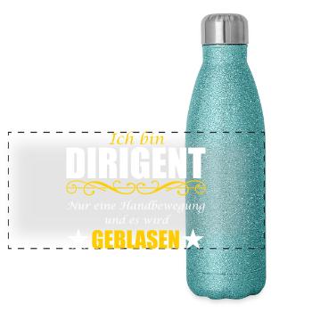 Dirigent lustiger Spruch Wortwitz Ironie Blasmusik - Panorama Glitzer Isolierflasche 500 ml - Blau Glitzer - Vorne