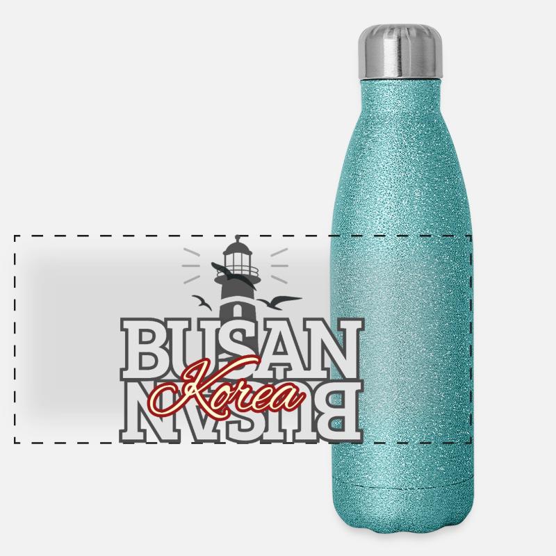 Conception typographique du phare de Busan, Corée Gourde isotherme panoramique pailletée 500 ml