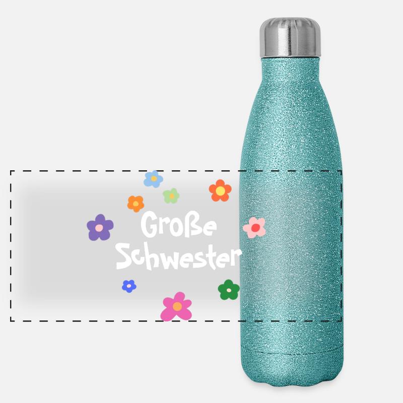 Große Schwester Blumen Design Panorama Glitzer Isolierflasche 500 ml