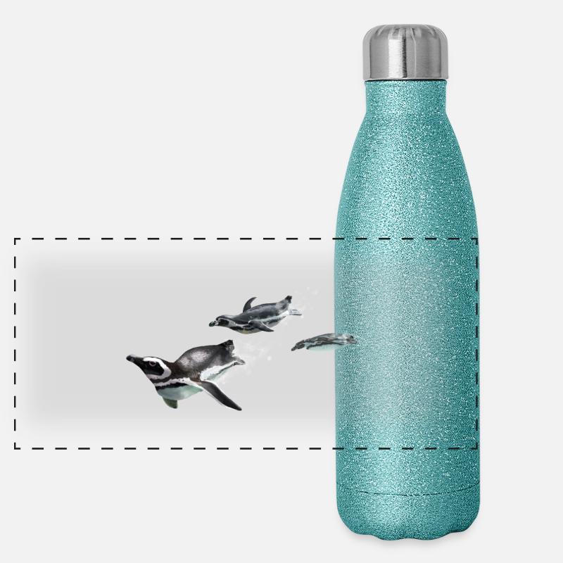 Pinguine - Panorama Glitzer Isolierflasche 500 ml - Blau Glitzer