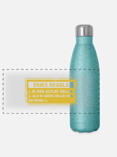 Eriks Regeln. Originelles Geschenk. - Panorama Glitzer Isolierflasche 500 ml - Blau Glitzer - Vorne