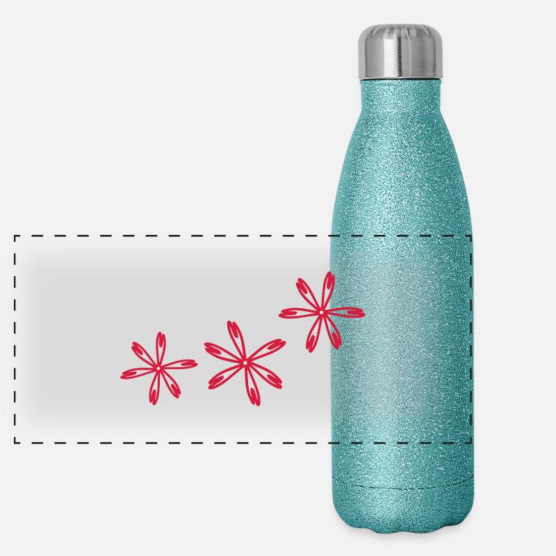 Cosmos Fleur rouge - Gourde isotherme panoramique pailletée 500 ml - paillettes bleues