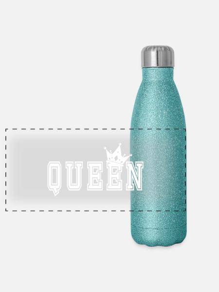 Queen devant - Gourde isotherme panoramique pailletée 500 ml - paillettes bleues - Devant
