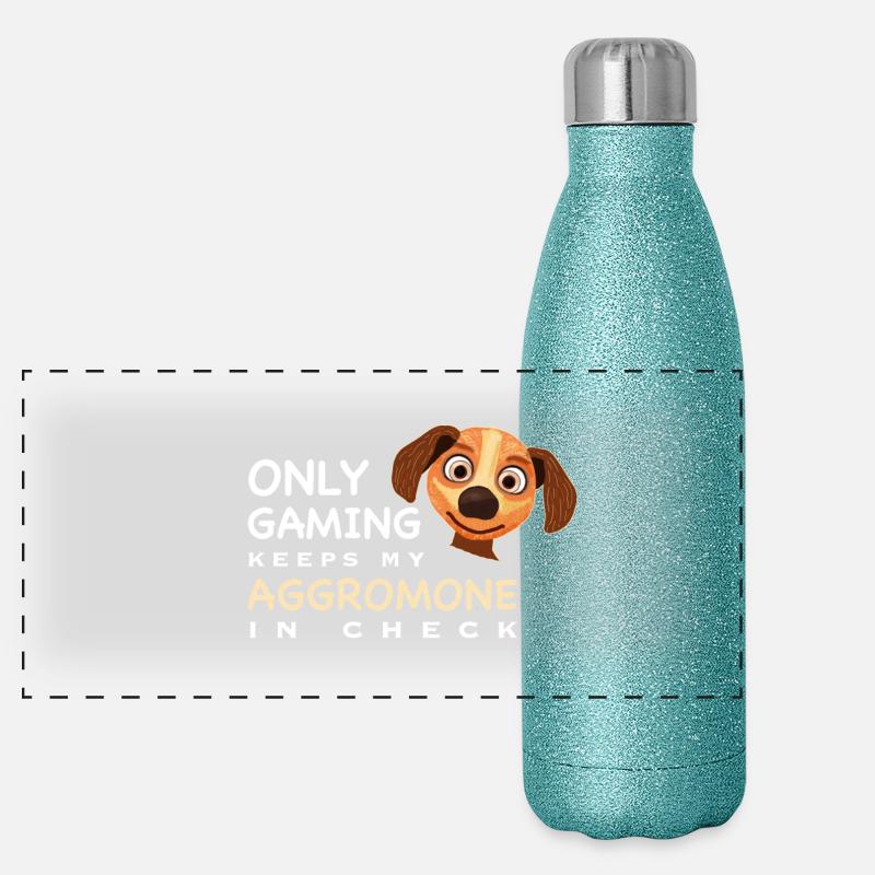 Lustig, Zocken hält Aggromone in Schach, Englisch Panorama Glitzer Isolierflasche 500 ml