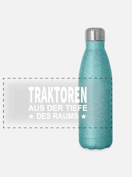 Traktor - Panorama Glitzer Isolierflasche 500 ml - Blau Glitzer - Vorne