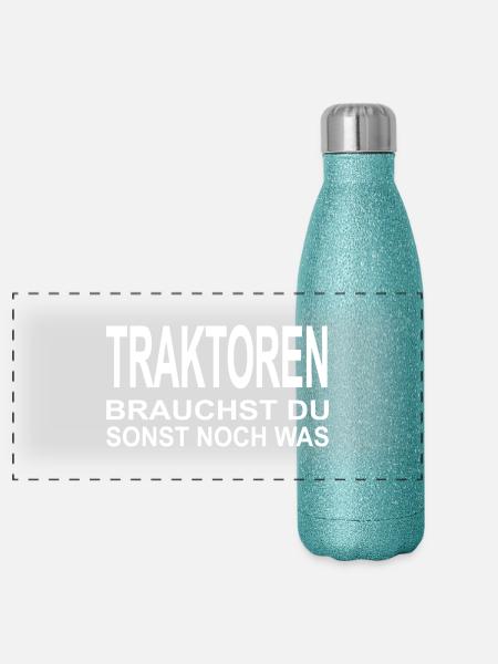 Traktor - Panorama Glitzer Isolierflasche 500 ml - Blau Glitzer
