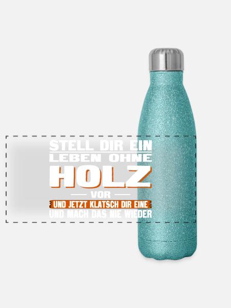 Leben ohne Holz - Panorama Glitzer Isolierflasche 500 ml - Blau Glitzer - Vorne