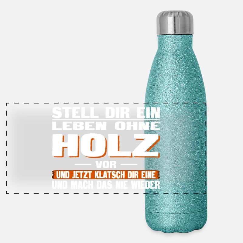 Leben ohne Holz - Panorama Glitzer Isolierflasche 500 ml - Blau Glitzer