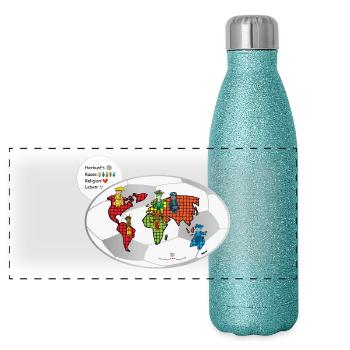 Football Connects Worlds - The of Orbis - Panoramic Glitter Thermal Bottle 500 ml - blue glitter - Front