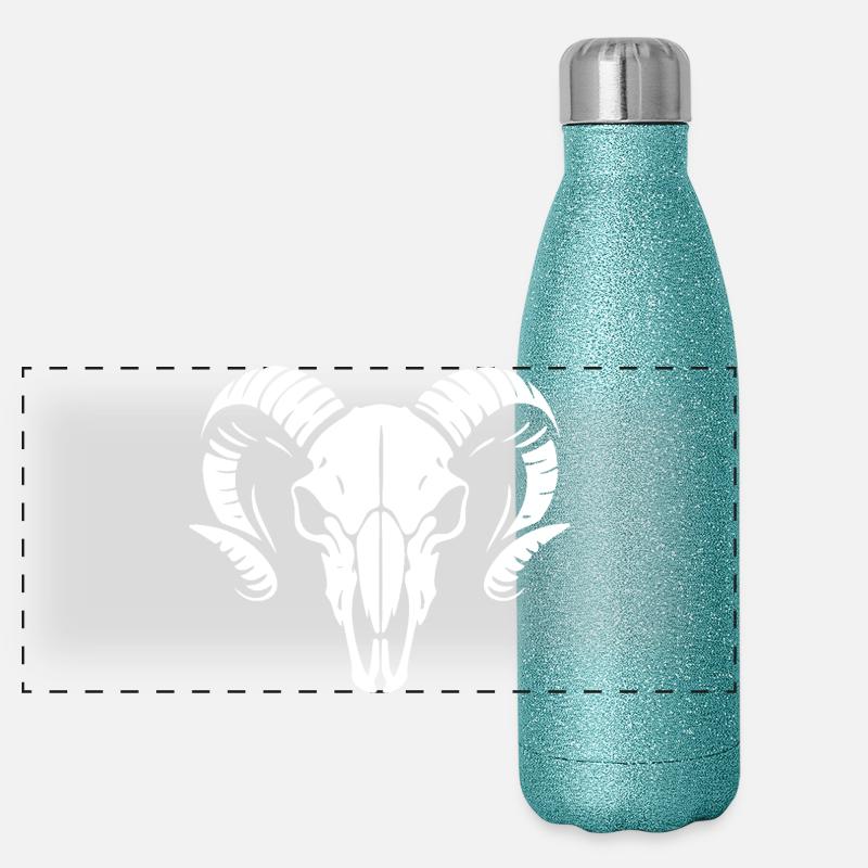 Widderkopf Schädel mit Hörnern - Rammbock Panorama Glitzer Isolierflasche 500 ml