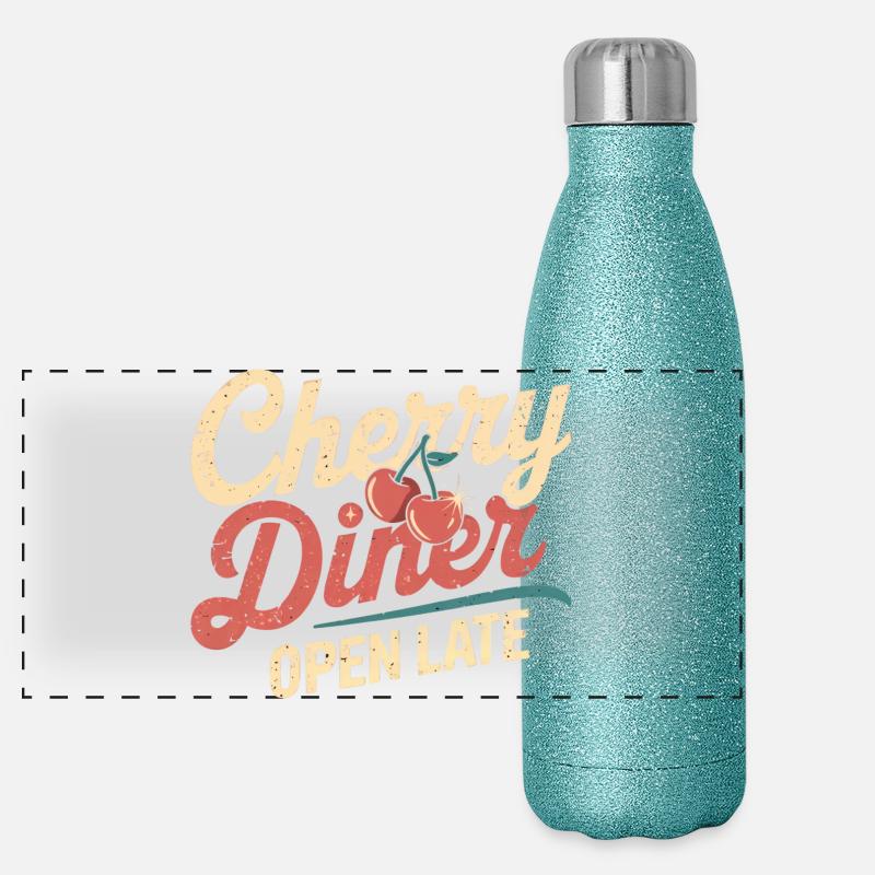 Cherry Diner – Retro Café Style Panoramic Glitter Thermal Bottle 500 ml