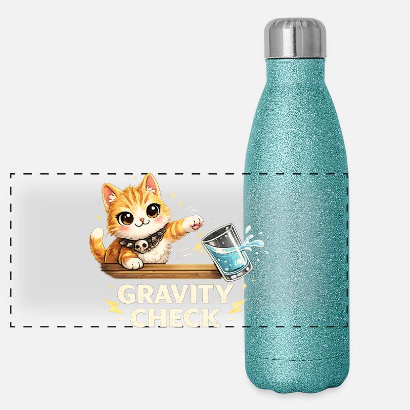Déclaration drôle de chat Gravity Check Gourde isotherme panoramique pailletée 500 ml