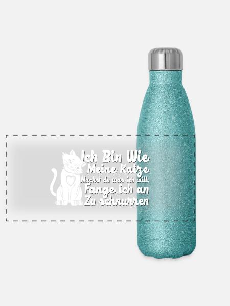 Ich bin wie meine Katze - Panorama Glitzer Isolierflasche 500 ml - Blau Glitzer