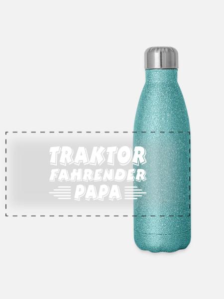 Traktor - Panorama Glitzer Isolierflasche 500 ml - Blau Glitzer - Vorne
