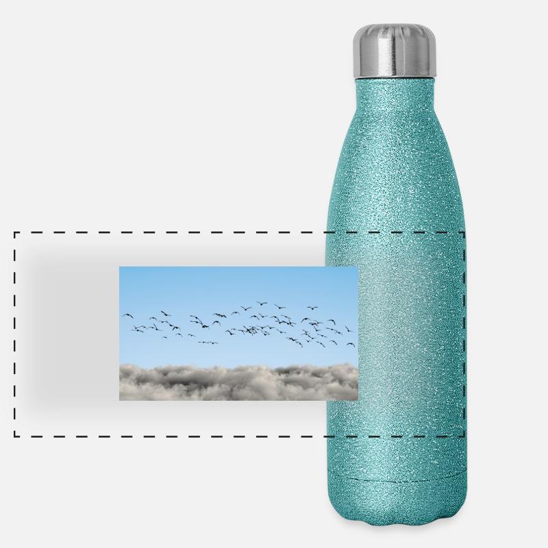 Über den Wolken Vögel Panorama Glitzer Isolierflasche 500 ml