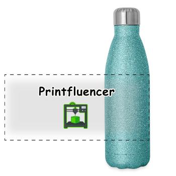 printfluencer 02 - Panorama Glitzer Isolierflasche 500 ml - Blau Glitzer - Vorne