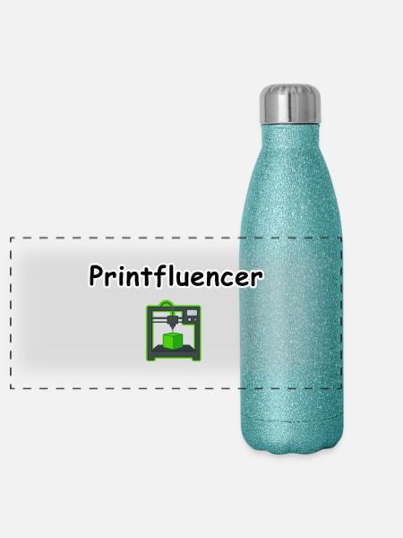 printfluencer 02 - Panorama Glitzer Isolierflasche 500 ml - Blau Glitzer - Vorne