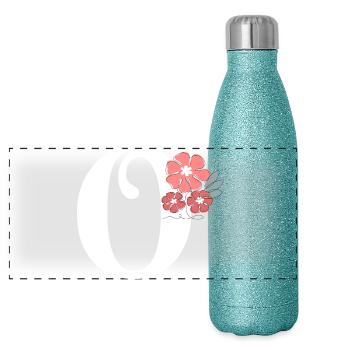 Letter o minimalistische Blumen - Panorama Glitzer Isolierflasche 500 ml - Blau Glitzer - Vorne