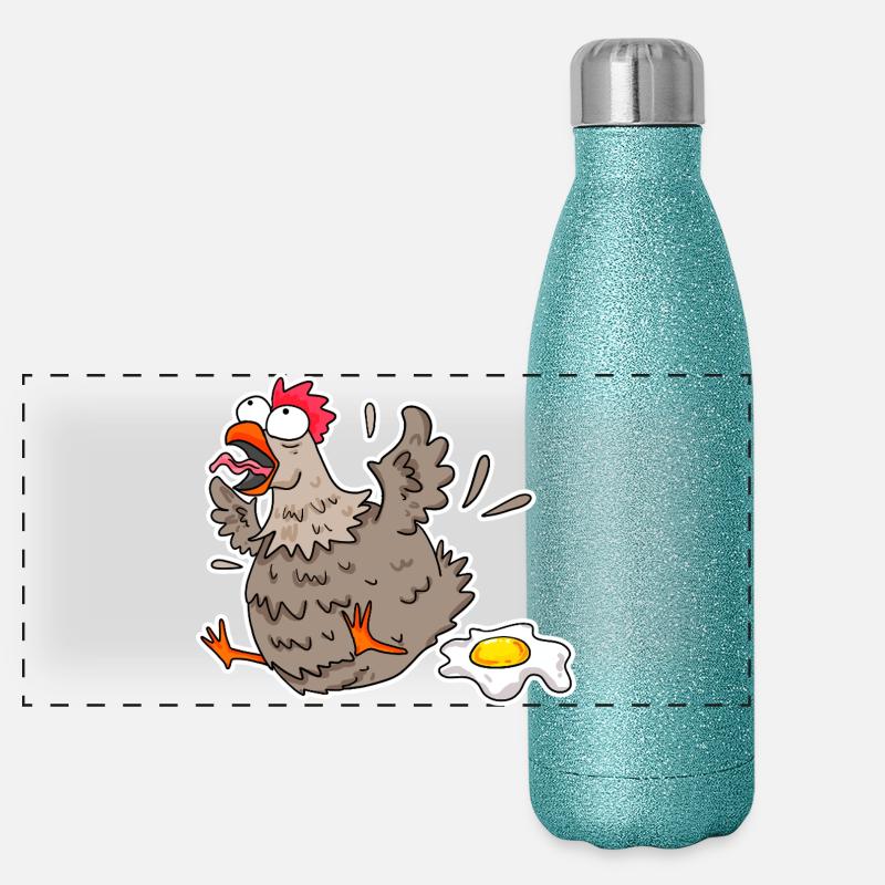 Funny Chicken with Egg Cartoon Panoramic Glitter Thermal Bottle 500 ml